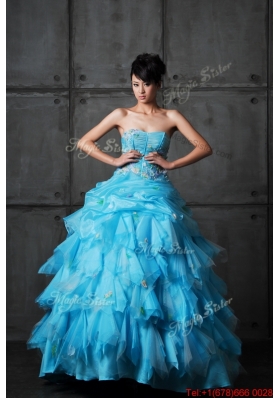 Great Perfect Ball Gown Appliques and Ruffles Wedding Gowns in Aqua Blue