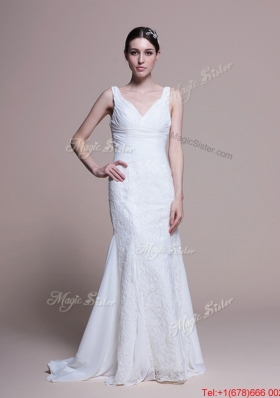 Great Perfect Mermaid Lace Brush Train Wedding Dresses for Garden