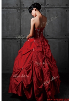 Great Pretty Princess Taffeta Red Wedding Dresses with Beading and Pick Ups