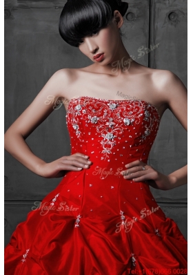 Great Pretty Princess Taffeta Red Wedding Dresses with Beading and Pick Ups