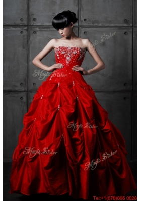 Great Pretty Princess Taffeta Red Wedding Dresses with Beading and Pick Ups