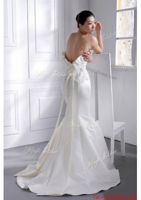 Great Romantic Court Train Appliques and Beading Wedding Dresses in Mermaid