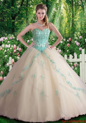 Hot Sale A Line Appliques Sweet 16 Dresses in Champagne