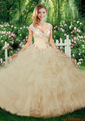 Luxurious Ball Gown Beading Quinceanera Dresses with Cap Sleeves