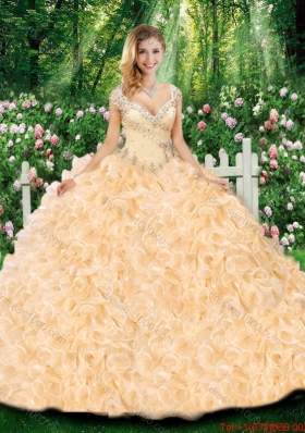 Luxurious Ball Gown Cap Sleeves Quinceanera Dresses with Beading and Ruffles for Fall