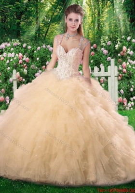 Luxurious Ball Gown Champange Quinceanera Dresses with Beading and Ruffles