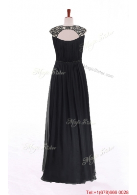 New Style Bateau Lace Long Prom Dresses in Black for 2016