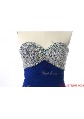 Perfect 2016 Beading Sweep Train Prom Dresses in Royal Blue