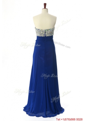 Perfect 2016 Beading Sweep Train Prom Dresses in Royal Blue