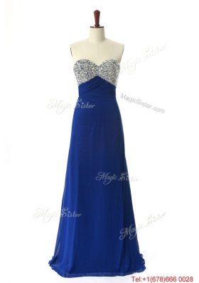 Perfect 2016 Beading Sweep Train Prom Dresses in Royal Blue