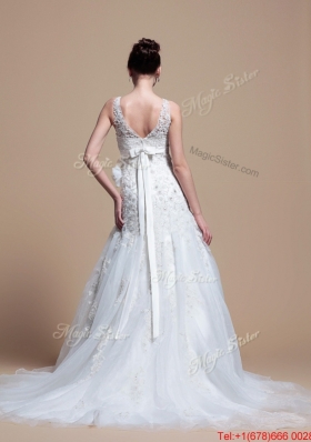 Perfect 2016 Romantic A Line V Neck Wedding Dresses with Hand Made Flowers