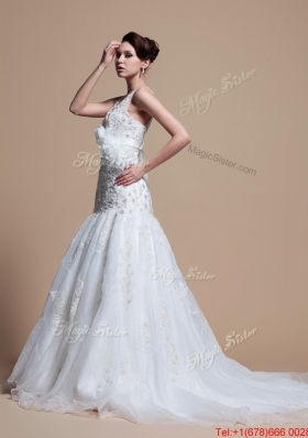 Perfect 2016 Romantic A Line V Neck Wedding Dresses with Hand Made Flowers