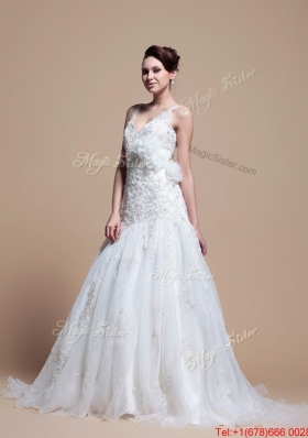 Perfect 2016 Romantic A Line V Neck Wedding Dresses with Hand Made Flowers