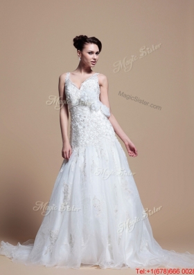 Perfect 2016 Romantic A Line V Neck Wedding Dresses with Hand Made Flowers