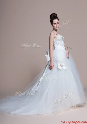 Pretty 2016 Perfect A Line Straps Beading Wedding Dresses with Bowknot