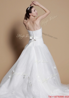 Pretty 2016 Romantic A Line Strapless Wedding Dresses with Hand Made Flowers