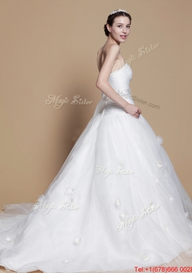 Pretty 2016 Romantic A Line Strapless Wedding Dresses with Hand Made Flowers