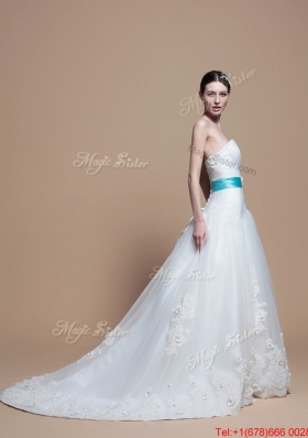 Pretty 2016 Romantic A Line Sweetheart Appliques Wedding Dresses with Belt