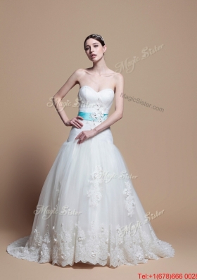 Pretty 2016 Romantic A Line Sweetheart Appliques Wedding Dresses with Belt