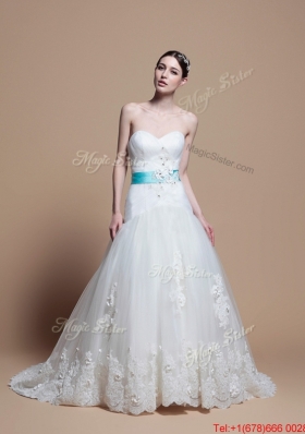 Pretty 2016 Romantic A Line Sweetheart Appliques Wedding Dresses with Belt