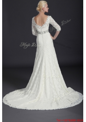 Pretty Beautiful Empire Lace White Long Wedding Dresses with Court Train for 2016