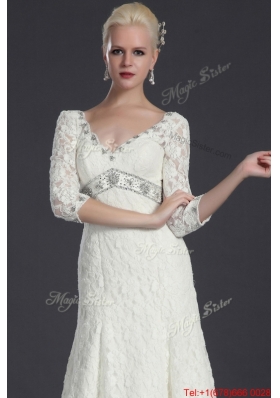 Pretty Beautiful Empire Lace White Long Wedding Dresses with Court Train for 2016