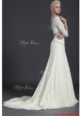 Pretty Beautiful Empire Lace White Long Wedding Dresses with Court Train for 2016