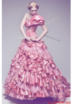 Pretty Beautiful One Shoulder Rose Pink Wedding Dresses with Beading and Ruffles