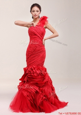 Pretty Classical 2016 Ruching and Ruffles Brush Train Wedding Dress in Red