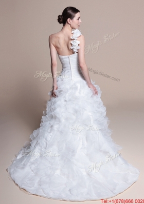 Pretty Classical A Line One Shoulder Wedding Dresses with Ruffles