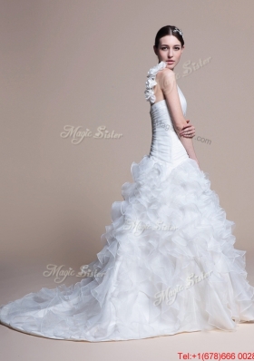 Pretty Classical A Line One Shoulder Wedding Dresses with Ruffles