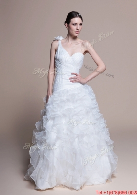 Pretty Classical A Line One Shoulder Wedding Dresses with Ruffles