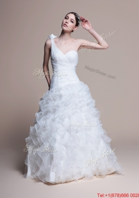 Pretty Classical A Line One Shoulder Wedding Dresses with Ruffles