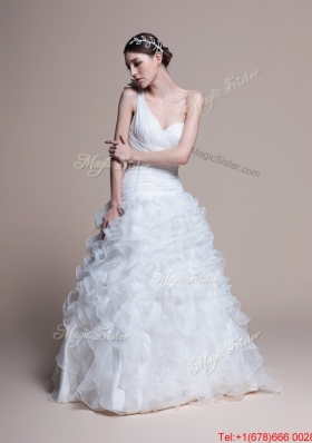 Pretty Classical A Line One Shoulder Wedding Dresses with Ruffles