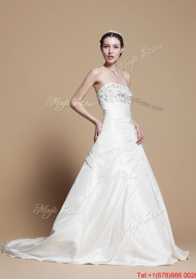 Pretty Classical A Line Strapless Wedding Gowns with Beading and Appliques