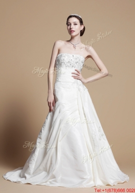 Pretty Classical A Line Strapless Wedding Gowns with Beading and Appliques