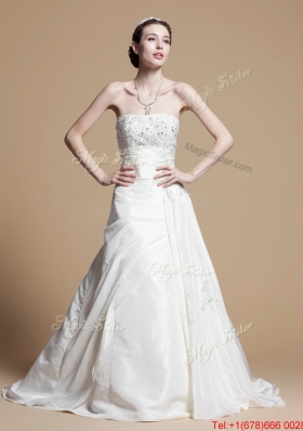 Pretty Classical A Line Strapless Wedding Gowns with Beading and Appliques