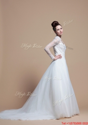 Pretty Custom Made A Line V Neck Wedding Dresses with Appliques