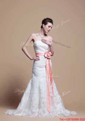 Pretty Custom Made Mermaid Strapless Wedding Dresses with Court Train