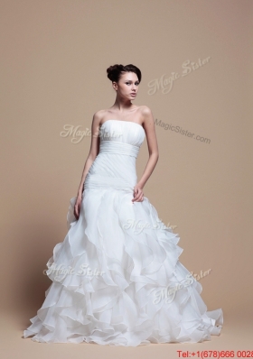 Pretty Elegant A Line Strapless Wedding Dresses with Ruffles