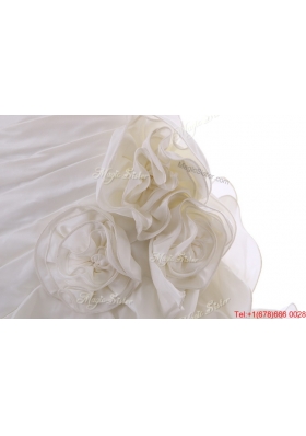 Pretty Exquisite Hand Made Flowers and Ruffles Wedding Dresses with Brush Train