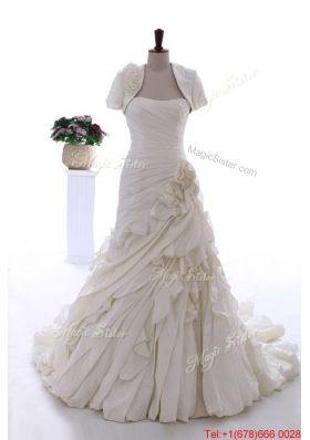 Pretty Exquisite Hand Made Flowers and Ruffles Wedding Dresses with Brush Train