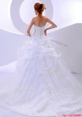 Pretty Fashionable Ball Gown Sweetheart Lace Wedding Dresses with Chapel Train