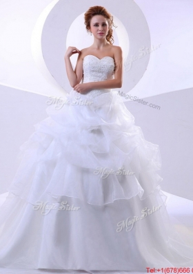 Pretty Fashionable Ball Gown Sweetheart Lace Wedding Dresses with Chapel Train