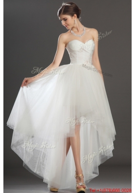 Pretty Fashionable Beading and Appliques High Low Wedding Dresses in Tulle