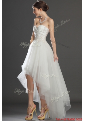 Pretty Fashionable Beading and Appliques High Low Wedding Dresses in Tulle