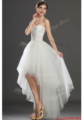 Pretty Fashionable Beading and Appliques High Low Wedding Dresses in Tulle