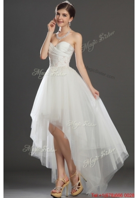 Pretty Fashionable Beading and Appliques High Low Wedding Dresses in Tulle