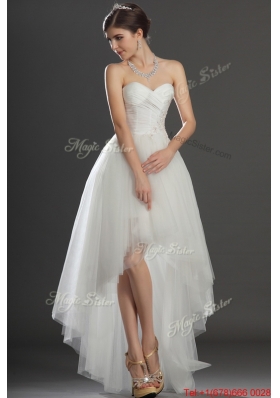 Pretty Fashionable Beading and Appliques High Low Wedding Dresses in Tulle
