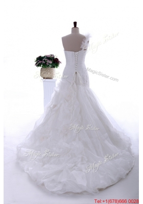 Pretty Gorgeous Hand Made Flowers and Ruffles Brush Train Wedding Dresses